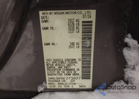 2016 Nissan Altima 2.5 S из США, поврежденный, VIN 1N4AL3AP1GC275027